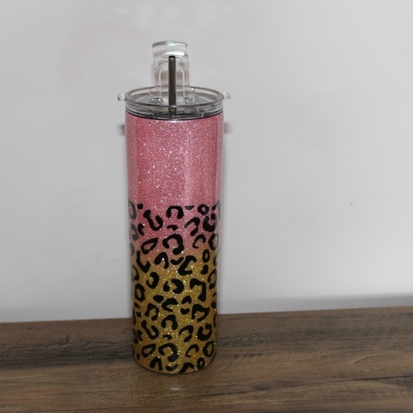 Amanda Personalized Glitter Epoxy Skinny Tumbler 20oz Custom Tumbler Leopard - Picture 3 of 6